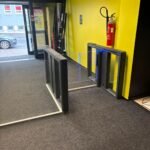 GT-70 speed gate at EasyFit Vaasa — full-service installation with custom glass wall
